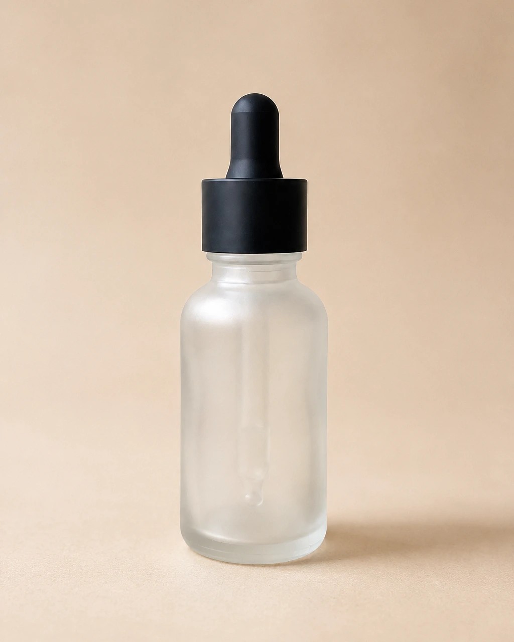 An amber serum bottle in a softly lit, warm studio scene — AI-generated example